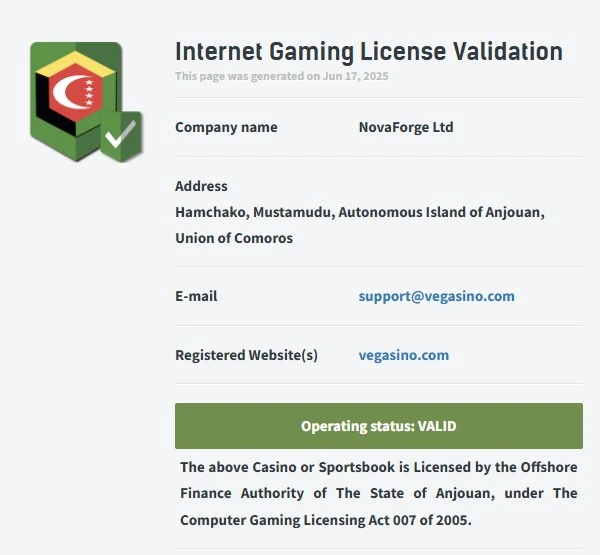 Vegasino Licença